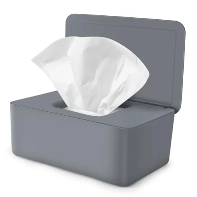 Abbildung von Box Feuchttücher, Taschentuchbox Feuchtuchspender für Zuhause und Büro, Nachfüllbare Feuchtes Toilettenpapier mit Deckel, Hält Tücher Frisch, grau