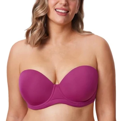 Abbildung von DELIMIRA Damen Trägerloser BH mit bügel Große Größen Seamless Dirndl Geformte Cups Magenta Violett 75B