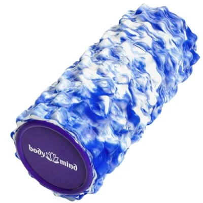 Abbildung von Body &amp; Mind® Faszienrolle Massage Rolle Fitnessrolle Sportrolle Therapierolle; Faszien Training am Oberkörper, Nacken, Rücken, Beine, Waden allen anderen Muskelgruppen; 33 x 14,5 cm; Blau Weiß