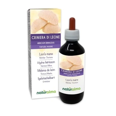 Abbildung von Igelstachelbart oder Löwenmähne (Hericium erinaceus) Pilz Alkoholfreier Urtinktur Naturalma Flüssig Extrakt Tropfen 200 ml Nahrungsergänzungsmittel Veganer