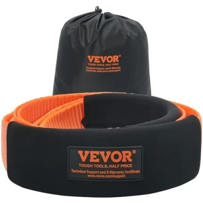 Abbildung von VEVOR Abschleppgurt, 76,2 mm x 2,4 m, 16329 kg Bruchfestigkeit, dreifach verstärkte Schlaufengurte, Verlängerungsgurt für Windenseil, Abschleppen und Bergen im Gelände, Extreme Wetterbeständigkeit