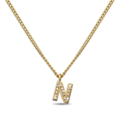 Abbildung von Kette Buchstabe N Gold für Damen I 18K vergoldete Halskette mit Zirkonia Initialien Goldene Edelstahl Buchstabenkette (Buchstabe N)
