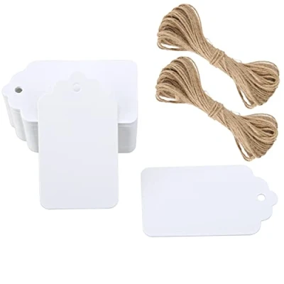 Abbildung von G2PLUS 100 Stück Kraftpapier Anhänger,Geschenkanhänger,Etiketten aus 7x4CM Anhänger Papier Etiketten Tags Weiß für Valentinstag Hochzeit Geschenke