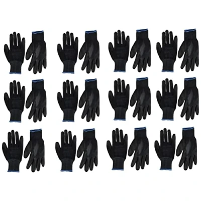 Abbildung von Arbeitshandschuhe, schwarz, aus Nylon, PU Bezug, 12,24 Paar Für Gartenarbeiten, die Baustelle und Mechaniker von AJS workwear LTD.