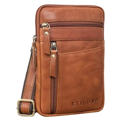 Abbildung von STILORD &#039;Brooks&#039; Leder Brustbeutel Gürteltasche Handytasche zum Umhängen Kleine Brusttasche für Handy Pass Reisebörse Crossbody Bag Vintage Damen und Herren, Farbe:texas braun