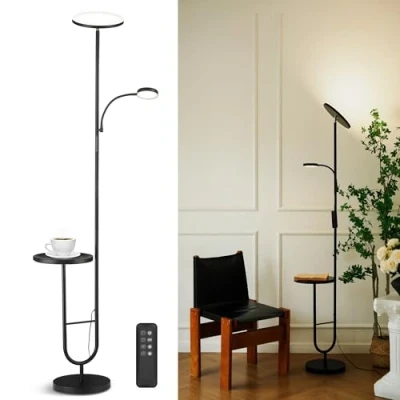Abbildung von LuminexDesigns Stehlampe mit Tisch, 36W+7W LED dimmbar 3200LM+600LM Moderne Stehleuchte Wohnzimmer &amp; Deckenfluter Fernbedienung, 2700K 6500K Schwarz