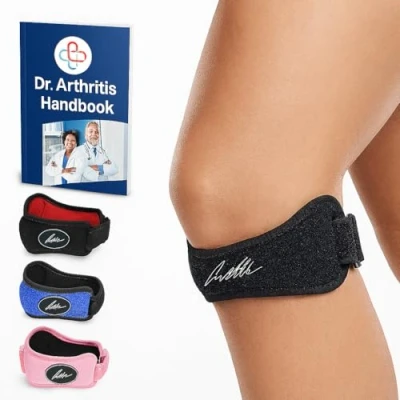 Abbildung von Von Ärzten Entworfen Patellasehnenbandage / Kniebandagen und Handbuch, Verstellbare Bandage Damen Männer — Kniestütze für Meniskus, Patellasehnenentzündung, Läuferknie [Schwarz, Einzelpackung]