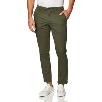 Abbildung von Amazon Essentials Herren Legere Stretch Chinohose mit schmaler Passform, Olivgrün, 33W / 28L