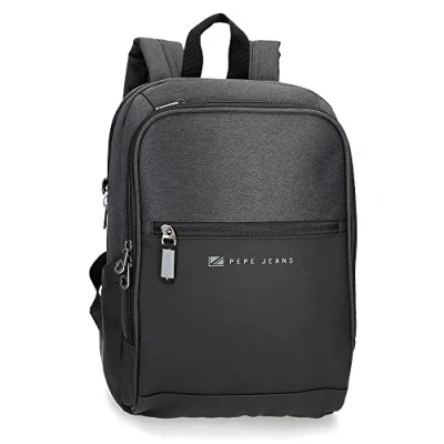 Abbildung von Pepe Jeans Jarvis Laptop Rucksack, anpassbar bis 30,5 cm (12 Zoll), Schwarz, 25 x 36 10 cm, Polyester mit Details aus Kunstleder, 9 l