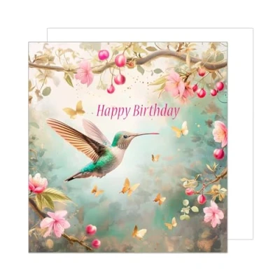Abbildung von Edition Seidel Premium quadratische Geburtstagskarte mit Umschlag. Glückwunschkarte Happy Birthday Billet Karte Mann Frau Kind Mädchen Vogel Kolibri Blumen Natur (GQ200 SW024)