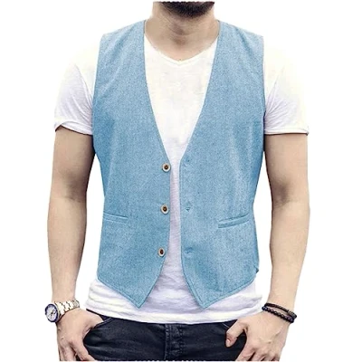 Abbildung von AeoTeokey Herren Sommer Leinenweste Anzug Weste Casual Regular Fit(Hellblau,3XL)