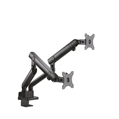 Abbildung von ICY BOX Monitor Halterung für 2 Monitore bis 32 Zoll (bis 8kg, VESA 75x75/100x100), Monitorständer aus Stahl, Schwenk &amp; Neigbar, Befestigung auf Tischplatte/Tischkante, IB MS314 T