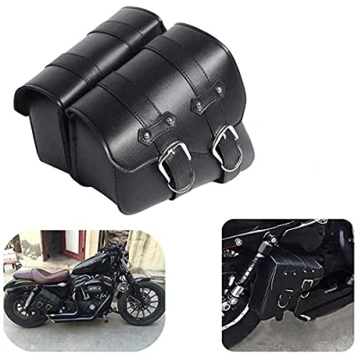 Abbildung von 1 Paar Motorrad Satteltaschen Leder Abnehmba wasserdichte Schwarz Universal für Harley Satteltasche Triangle Bag Kit