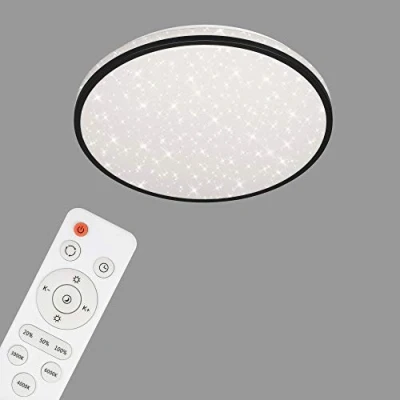 Abbildung von Briloner Leuchten LED Deckenleuchte, Deckenlampe dimmbar, Sternendekor, Farbtemperatursteuerung, Fernbedienung, Memory Funktion, Nachtlichtfunktion, Timer, 24 Watt, 2.400 Lumen, Weiß Schwarz, Ø 38cm