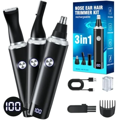 Abbildung von Nasenhaartrimmer Herren 3 in 1,Nasenhaartrimmer USB Wiederaufladbar, Nasentrimmer mit Doppelschneideklingen,Professioneller Nasenhaarschneider,Schmerzfreier Augenbrauen für Männer und Frauen,IPX7