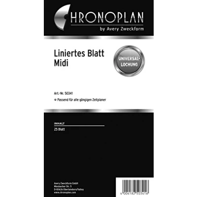 Abbildung von Chronoplan 50341 linierte Kalendereinlagen zum Nachfüllen für Terminplaner Midi (96x172 mm, 25 Blätter mit Universallochung, 80g/m², ideal Notizen und Skizzen, viele Organizer)