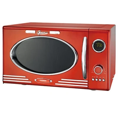 Abbildung von MELISSA 16330129 Retro Mikrowelle/1000 Watt/23 Liter Garraum,Design Mikrowelle mit Grill/Rot metalic