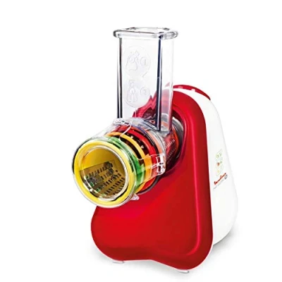 Abbildung von Moulinex DJ756G Fresh Express Plus Elektrisches Schnitzelwerk Gemüseschneider Gemüsehobel 5 Einsätze inkl. Reiben 200W Metallic rot / Weiß