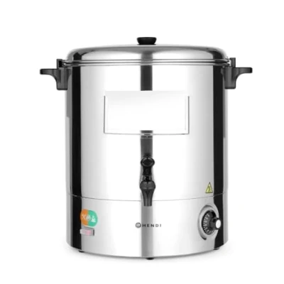 Abbildung von HENDI Heissgetränkespender, Einwandig, für Glühwein und kochendes Wasser (nicht Kakao), Temperatur regelbar bis 110C, warmhalten von Gläsern, 28L, 230V, 2200W, 500x465x(H)490mm, Edelstahl