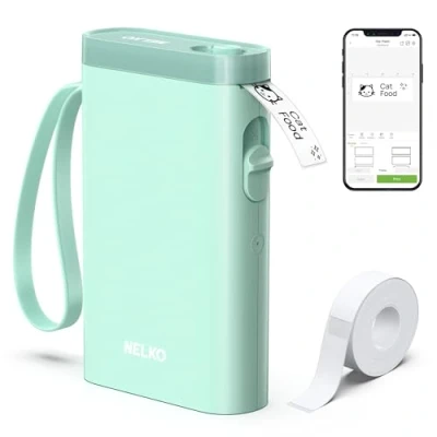 Abbildung von Nelko Etikettendrucker, Bluetooth P21 Selbstklebendes Etikettiergerät Tragbarer beschriftungsgerät selbstklebend Labeldrucker, Kabelloser, Mini Label Printer mit iOS Android,Für Zuhause, Büro, Grün