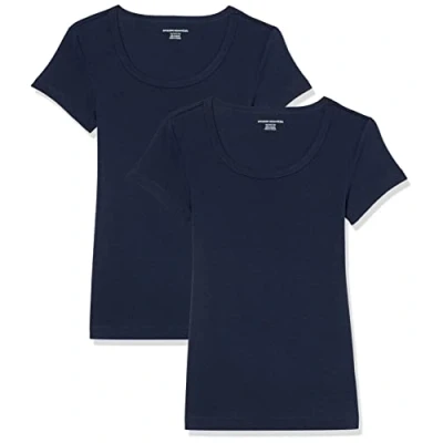 Abbildung von Amazon Essentials Damen T Shirt mit Flügelärmeln und U Ausschnitt in schmaler Passform, 2er Pack, Marineblau, S