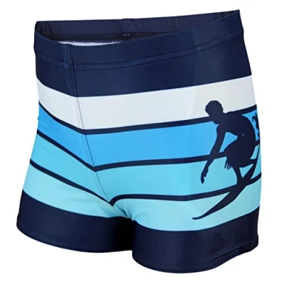 Abbildung von Aquarti Jungen Badehose Gestreift mit Motiven, Farbe: Dunkelblau/Blau, Größe: 146