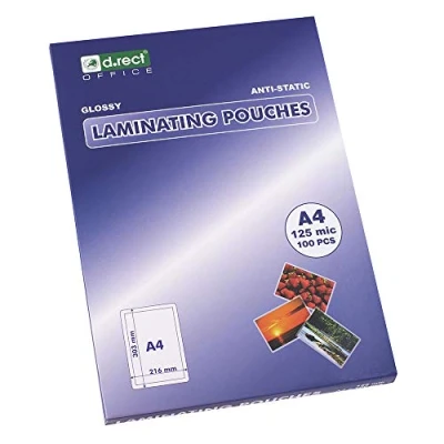 Abbildung von D.RECT Laminierfolien A4 125mic Heißlaminierfolien Glänzend Laminierfolie Verpackung 100 Stück, Folierfolien Transparent
