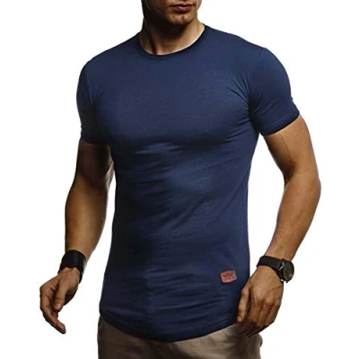 Abbildung von Leif Nelson Herren T Shirt mit Rundkragen Basic Kurzarm Männer Kurzarmshirt Slim Fit Sommershirt LN 8294 Dunkel Blau Größe XL
