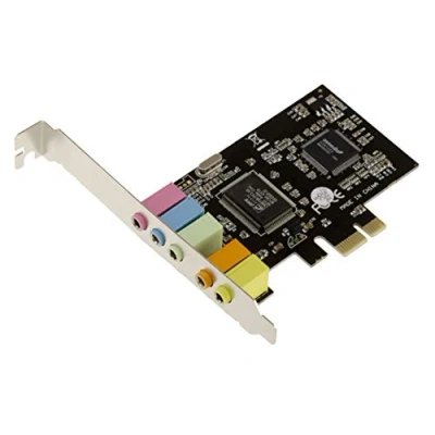 Abbildung von KALEA INFORMATIQUE Soundkarte auf PCI Express 5.1 Kanal Port mit Chipsatz CMedia CMI8738/PCI SX und ASM1083 PCIe x1, HIGH Low Profile.