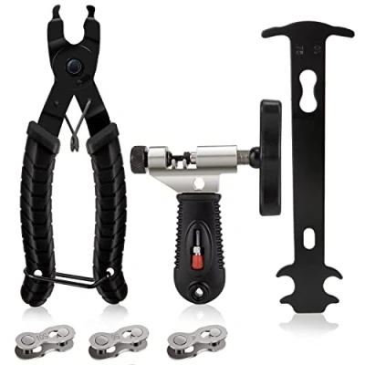 Abbildung von WOTOW Fahrrad Werkzeug für Fahrradkette Kettenschloss Zange, Kettennieter, Kettenlehre und 3 Paar 6/7/8/9/10 Speed Kette, Reparaturwerkzeug MTB Rennrad