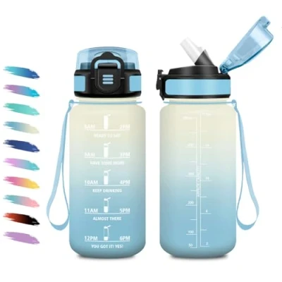 Abbildung von Trinkflasche Kinder 500ml, Wasserflasche mit Strohhalm, Motivierende Zeitmarkierung, Auslaufsicher, Kohlensäure Geeignet, für Yoga, Schule, Camping, Kinder, Büro