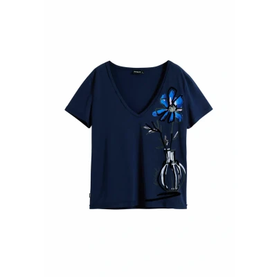 Abbildung von Desigual VASE Vneck Tshirt print, Damen, Größe: XXS, Blue