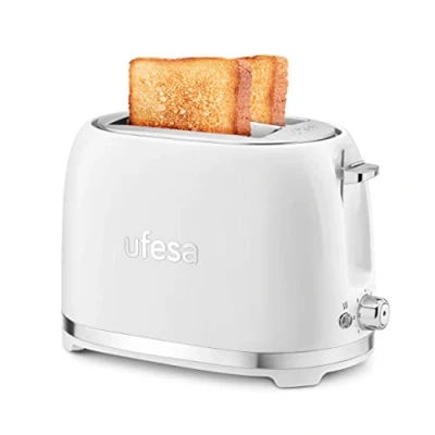 Abbildung von Ufesa Toaster 2 Scheiben Weiß Retro Classic Pinup, Vintage Design, 850 W, extrabreiten Schlitzen Sandwichtoaster, für alle Arten von Brot, 7 Bräunungsgrade, Kabelsammler, Krümeltablett