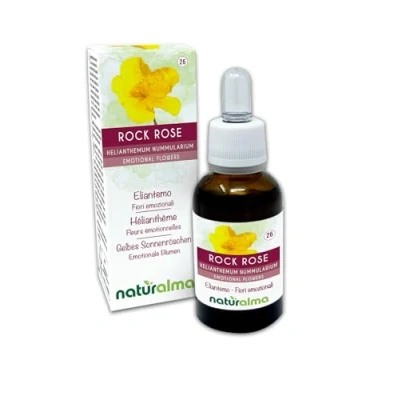 Abbildung von Rock rose oder Gelbes Sonnenröschen (Helianthemum nummularium) Bach Blüten Naturalma Tropfen 30 ml Alkoholfreier Flüssigextrakt Blütenessenzen Vegan und alkoholfrei