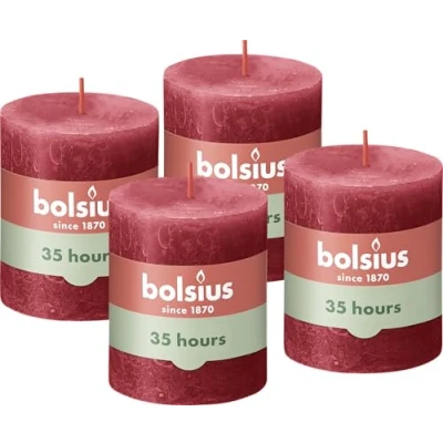 Abbildung von Bolsius Rustik Stumpenkerzen Elfenbein 4 Stück 8 x 7 cm Dekorative Haushaltkerzen Länge Brenndauer 35 Stunden Unparfümierte Natürliches Pflanzenwachs Ohne Palmöl