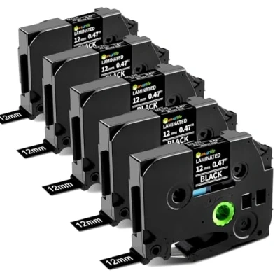 Abbildung von Markurlife TZe 335 Kompatibel mit Brother P touch Bänder Weiß auf Schwarz TZ Tape 12mm 0,47 Schriftband für Ptouch PT H105 1010 1000 H107B H101gb D400 D600VP, 5er Pack