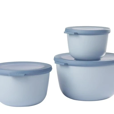 Abbildung von Mepal Multischale Cirqula Round 3 teiliges Set Vorratsdosen mit Deckel Geignet als Aufbewahrungsbox, Kuhlschrank, Gefrierschrank &amp; Mikrowellengeschirr 500 ml, 1000 ml 2000 Nordic Blue