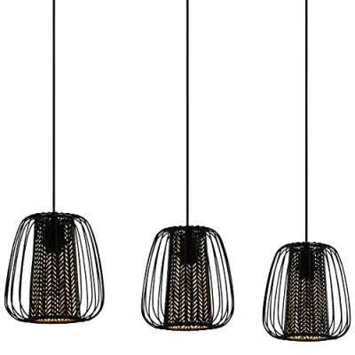 Abbildung von EGLO Pendelleuchte Curasao, 3 flammige Hängelampe, Hängeleuchte aus Metall, Textil in Schwarz, Gold, Esstischlampe, Wohnzimmerlampe hängend E27