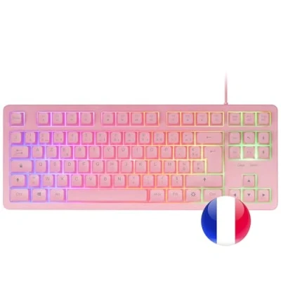 Abbildung von MARSGAMING MCP RGB3, Pack Gaming Tastatur Fixed RGB + Maus Flow 3200 DPI Headset Over Ear XXL Mousepad, Pink, Französische Sprache