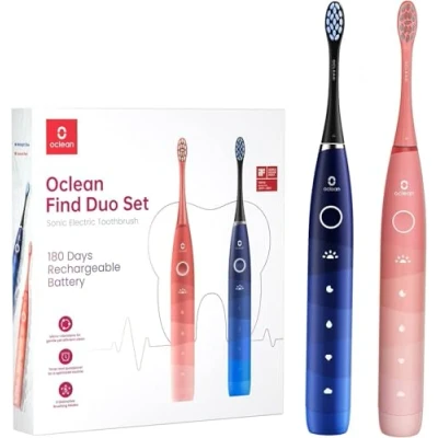 Abbildung von Oclean Find Duo Set Elektrische Zahnbürste, 2er Electric Toothbrush mit 5 Modi, Schallzahnbürste 180 Tage Akkulaufzeit, Wasserdicht nach IPX7 Pink &amp; blau