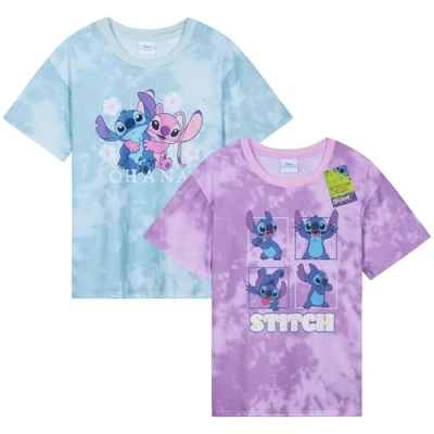 Abbildung von Disney Stitch T Shirt Mädchen Teenagers mit Rundhalsausschnitt 2er Pack Farbenfrohe Kinder Set Geschenke für (11 12 Jahre, Lila/Blau, 2)