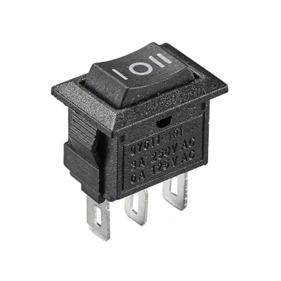 Abbildung von Mini Wippschalter 9x13mm, Umschalter, 3 pin 250V 3A AC/DC, (6V 9V 12V 24V 125V) schwarz rechteckig, Polig EIN/AUS/EIN