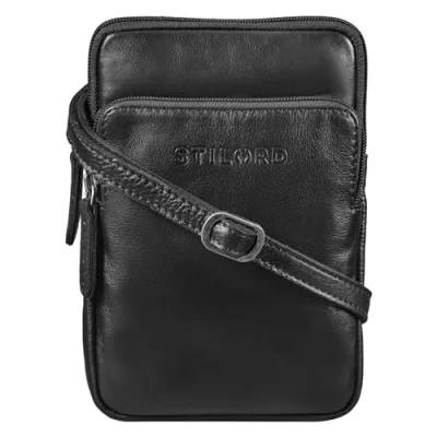 Abbildung von STILORD &#039;Elin&#039; Brustbeutel Leder groß Brusttasche für Herren Damen Handy Umhängetasche aus echtem Vintage Leder, Farbe:schwarz
