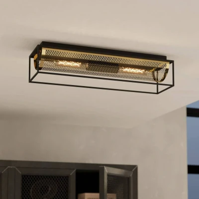Abbildung von EGLO Deckenlampe Nohales, rechteckige Deckenleuchte, Wohnzimmerlampe aus Metall in Messing und Schwarz, Aufbaulampe für Wohnzimmer Schlafzimmer, Lampe mit E27 Fassung, 64 cm