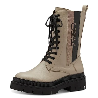 Abbildung von MARCO TOZZI by Guido Maria Kretschmer Damen Stiefeletten zum Schnüren mit Plateau Reißverschluss, Braun (Taupe Comb), 42 EU