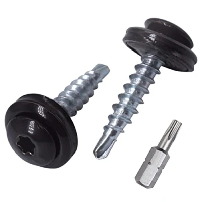 Abbildung von SKIR&#039;CO (200 Stück) Metall Dachschrauben 4,8x28 mm Lackierte selbstbohrende Schrauben mit EPDM Unterlegscheiben, Torx Kopf (Tiefschwarz RAL 9005)