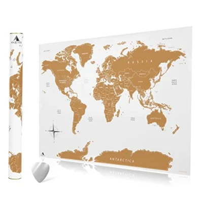 Abbildung von Hochwertige Rubbel Weltkarte 84x58cm XXL Poster zum Freirubbeln, mit Rubbelchip Rubbelkarte Welt gold, weiß Scratch Off Map (Englisch)