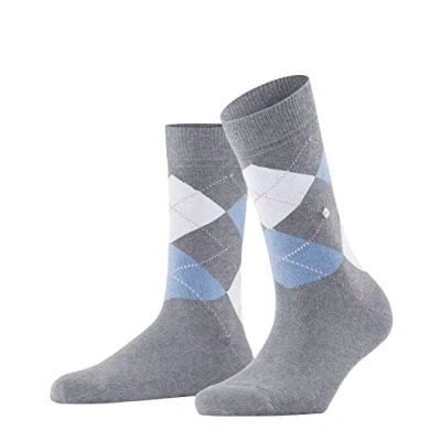 Abbildung von Burlington Queen Rautenmuster Logoemblem Socken, Damen, Größe: 36 41, Hellgrau/hellblau/weiß