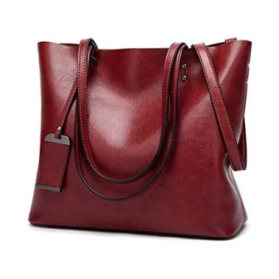 Abbildung von Coolives Damen Shopper Tasche aus PU Leder mit Schulterriemen Schultertasche Umhängetasche Eimer Handtasche für Frauen Weinrot EINWEG