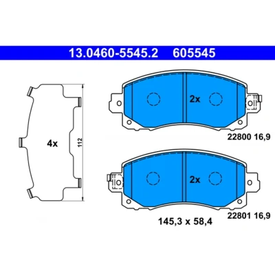 Abbildung von ATE 13.0460 5545.2 Bremsbelagsatz mit akustischer Verschleißwarnung Anti Quietsch Blech SUBARU: XV II